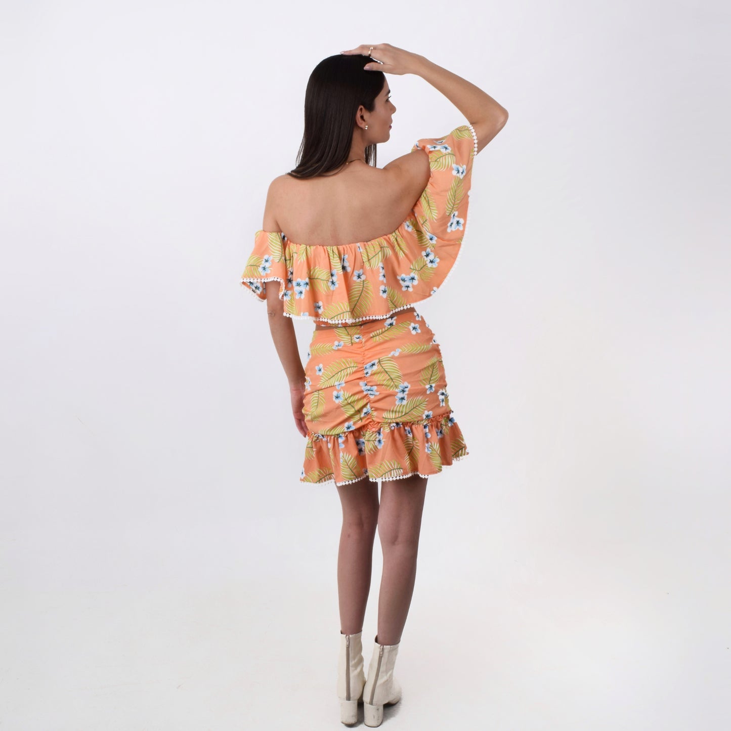 Coral Mini Skirt and Blouse Set