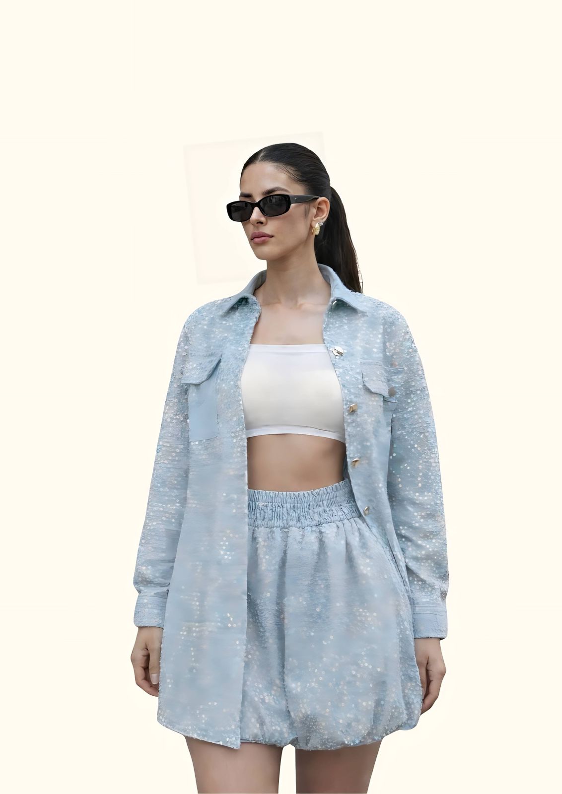 Eunice Set De Falda Globo Y Mezclilla Con Brillo